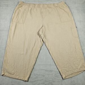 Susan Graver Pure Cropped Pants Womens 3XP Easy Linen Blend Utility Comfy Tan